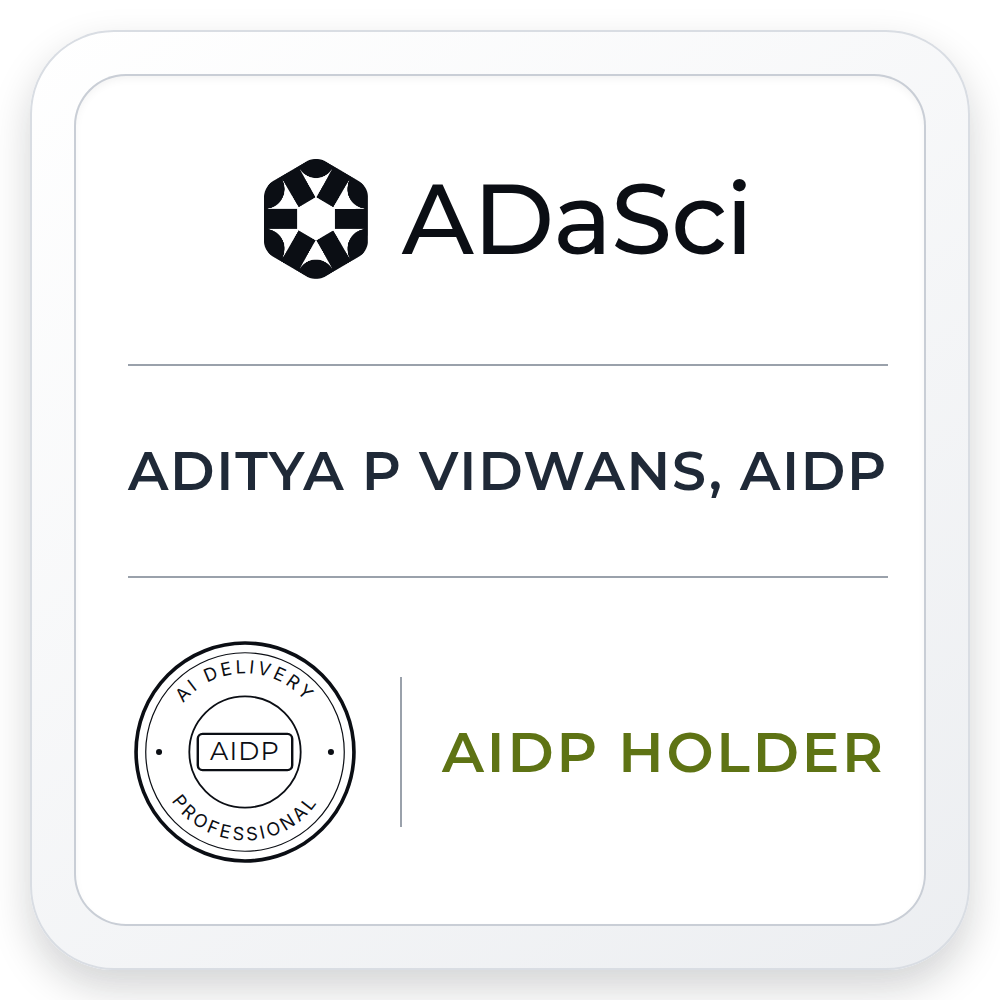 Aditya Vidwans AIDP holder badge